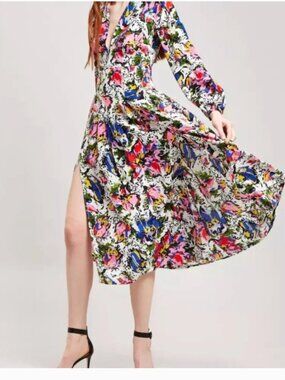 RIXO Camellia Midi Silk Dress (XS)